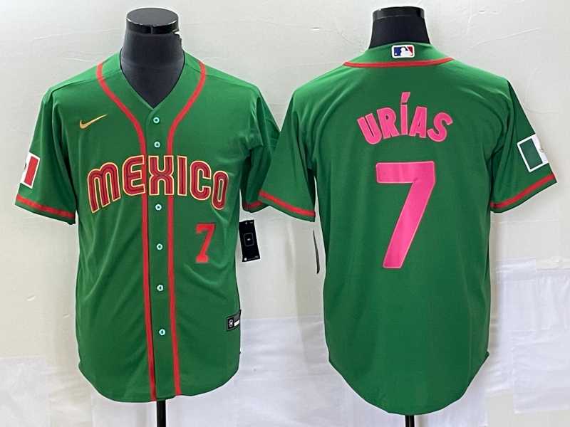 Men%27s Mexico Baseball #7 Julio Urias Number 2023 Green World Classic Stitched Jersey9